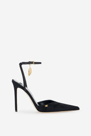 Elisabetta Franchi Slingback In Suede con Dettaglio Piuma Dorata SA04L67E2 NERO