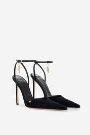 Elisabetta Franchi Slingback In Suede con Dettaglio Piuma Dorata SA04L67E2 NERO