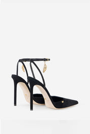Elisabetta Franchi Slingback In Suede con Dettaglio Piuma Dorata SA04L67E2 NERO