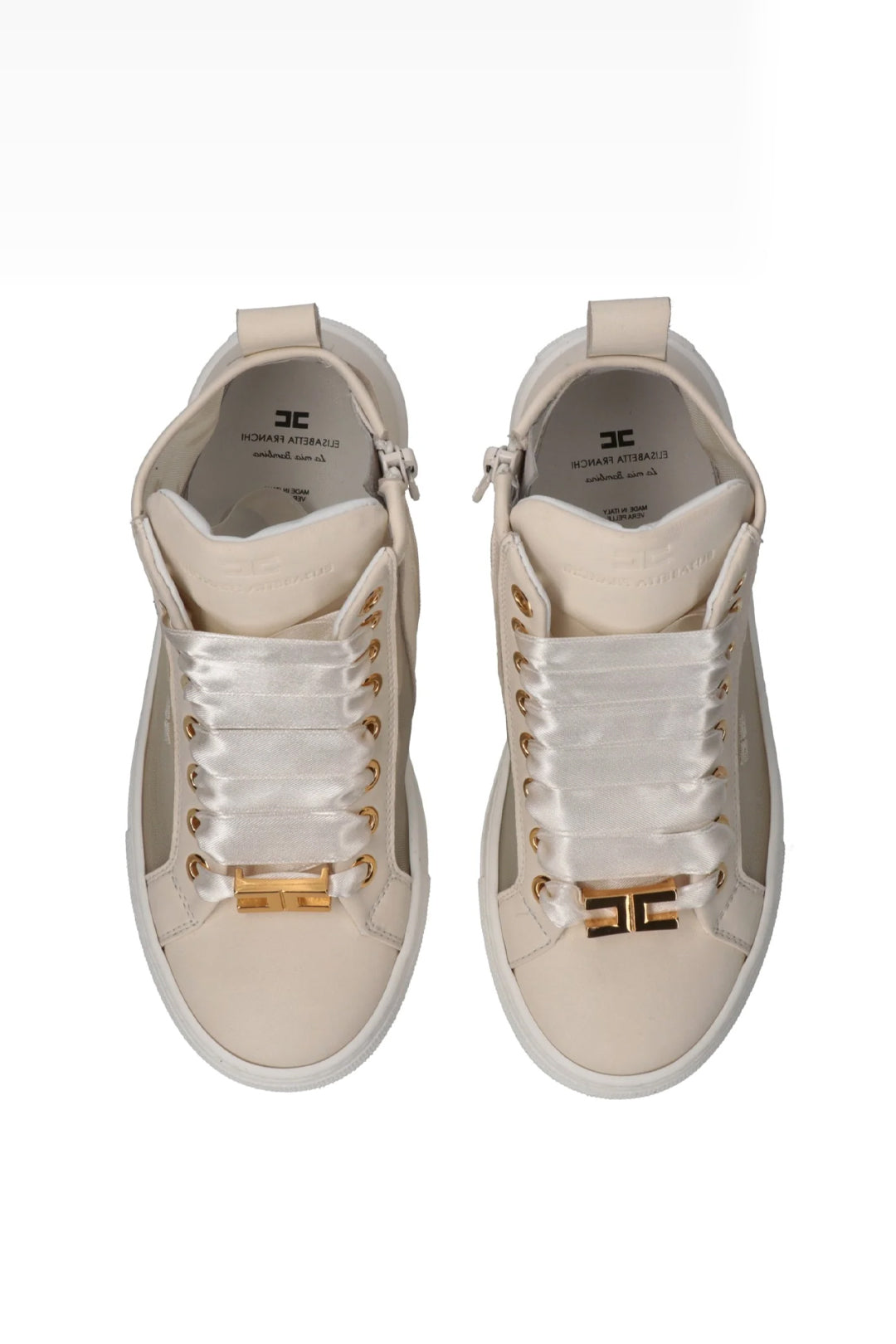 Elisabetta Franchi Bambina Sneaker Alta con Logo e Lacci Satinati F4A9-E0536-1922698- BUTTER