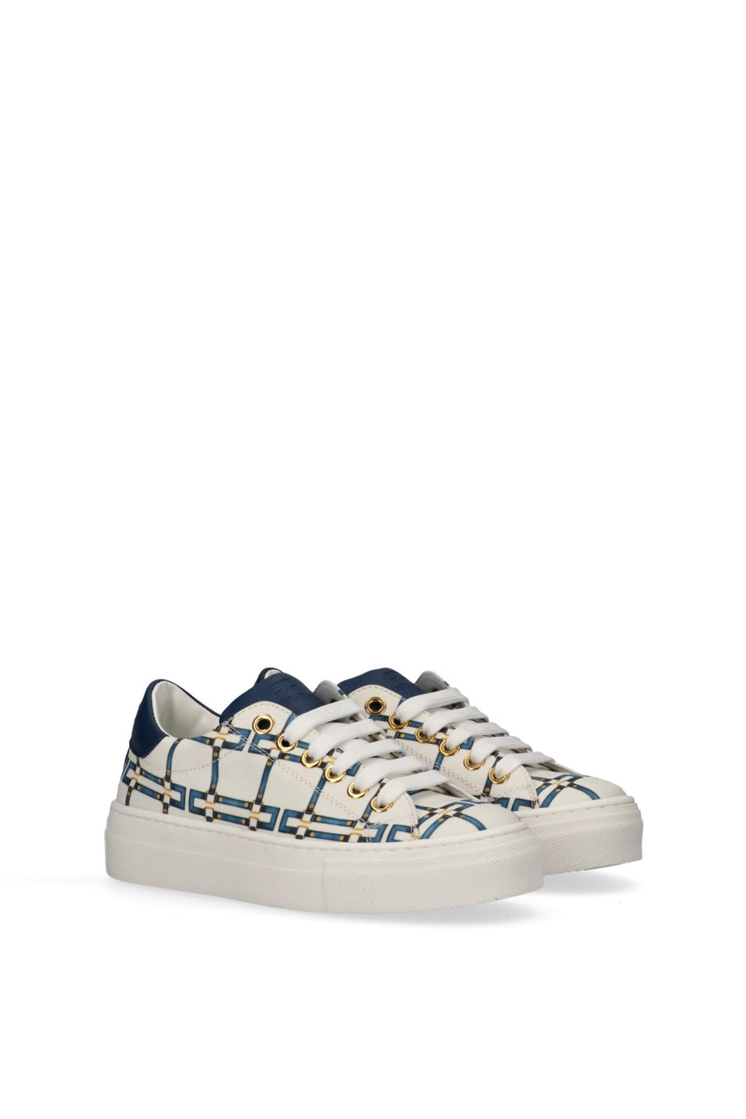 Elisabetta Franchi Bambina Sneaker con Stampa Logo e Lacci F4A9-E0532-1925A678 BUTTER/BLU