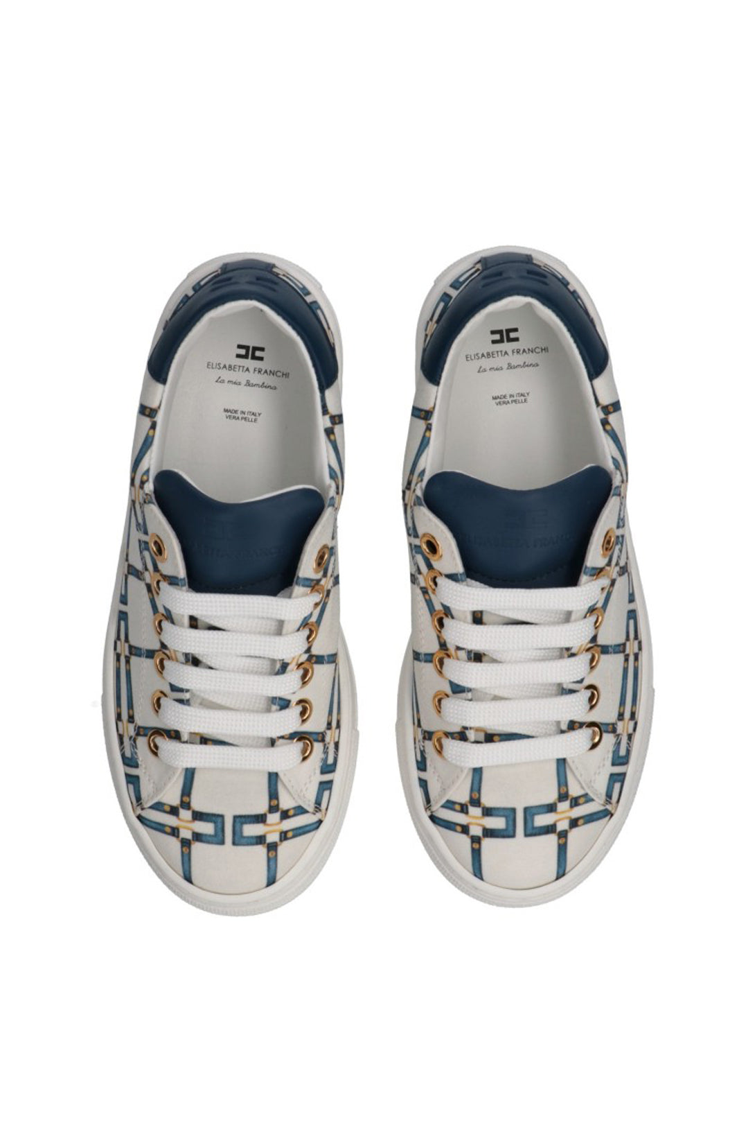 Elisabetta Franchi Bambina Sneaker con Stampa Logo e Lacci F4A9-E0532-1925A678 BUTTER/BLU