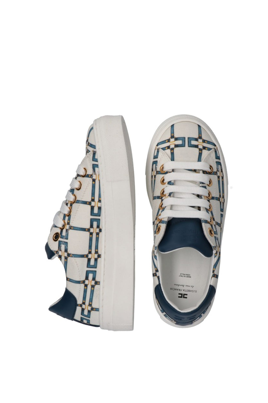 Elisabetta Franchi Bambina Sneaker con Stampa Logo e Lacci F4A9-E0532-1925A678 BUTTER/BLU