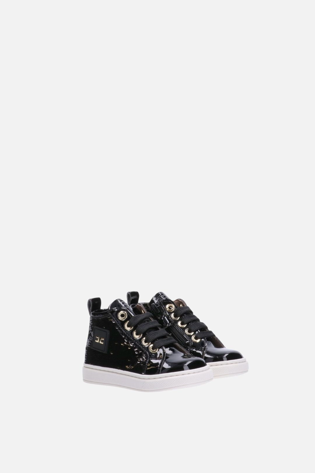 Elisabetta Franchi Bambina Sneakers Alte con Paillettes e Logo F1A9-E0659-1569999- NERO