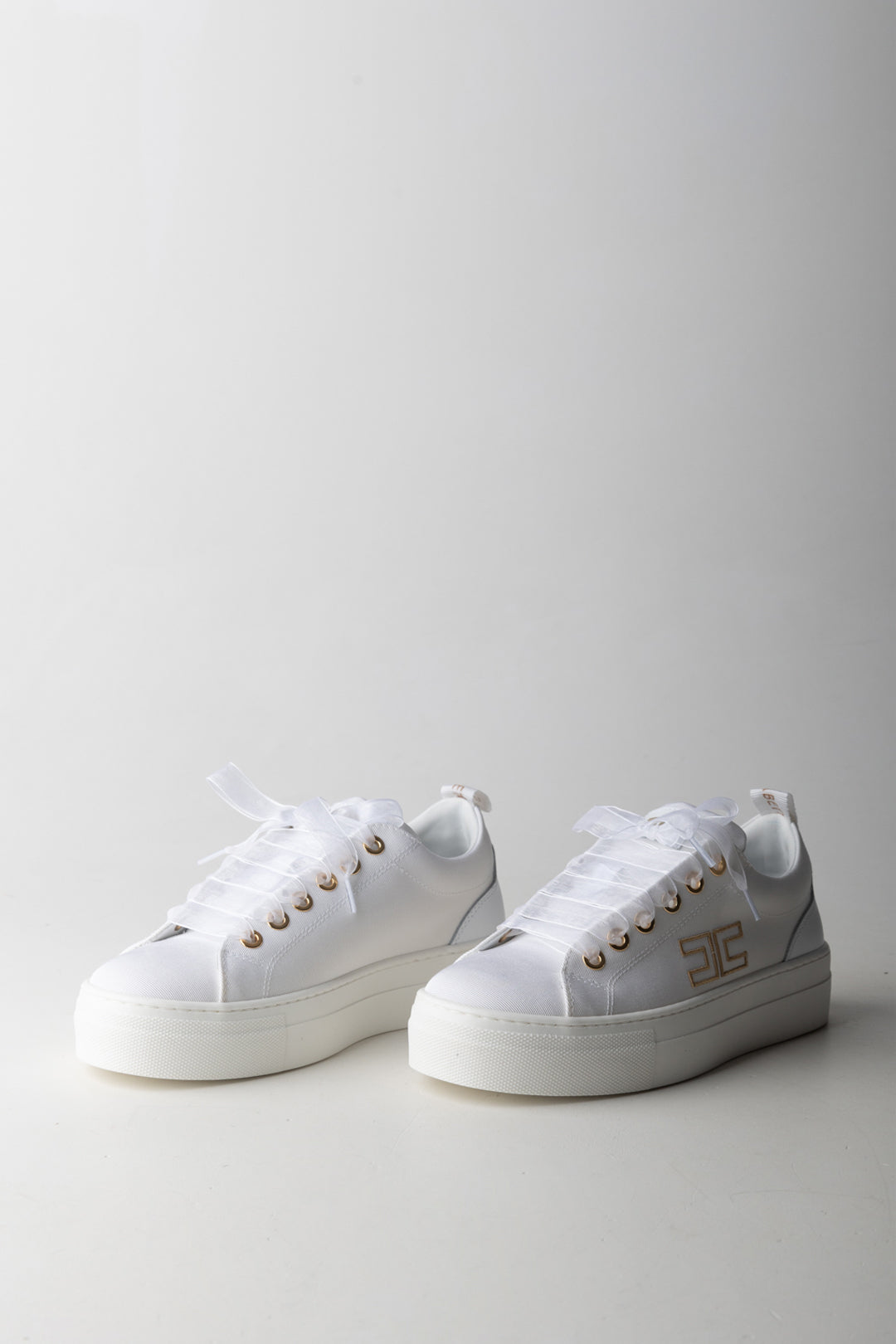 Elisabetta Franchi Bambina Sneakers Basse In Tessuto con Logo Ricamato F4A9-E0528-1256139- IVORY WHIT