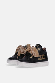 Elisabetta Franchi Bambina Sneakers con Doppio Laccio e Logo Strass BLACK