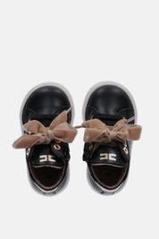 Elisabetta Franchi Bambina Sneakers con Doppio Laccio e Logo Strass BLACK