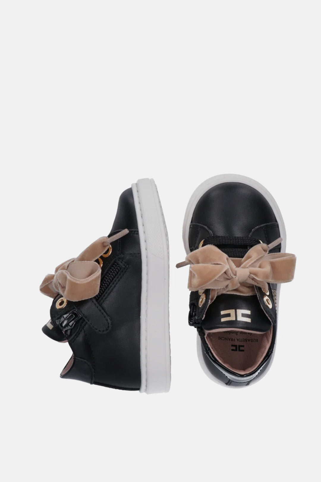 Elisabetta Franchi Bambina Sneakers con Doppio Laccio e Logo Strass BLACK