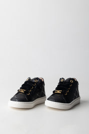 Elisabetta Franchi Bambina Sneakers Trapuntate con Logo e Lacci In Velluto F1A9-E0336-1849930- BLACK