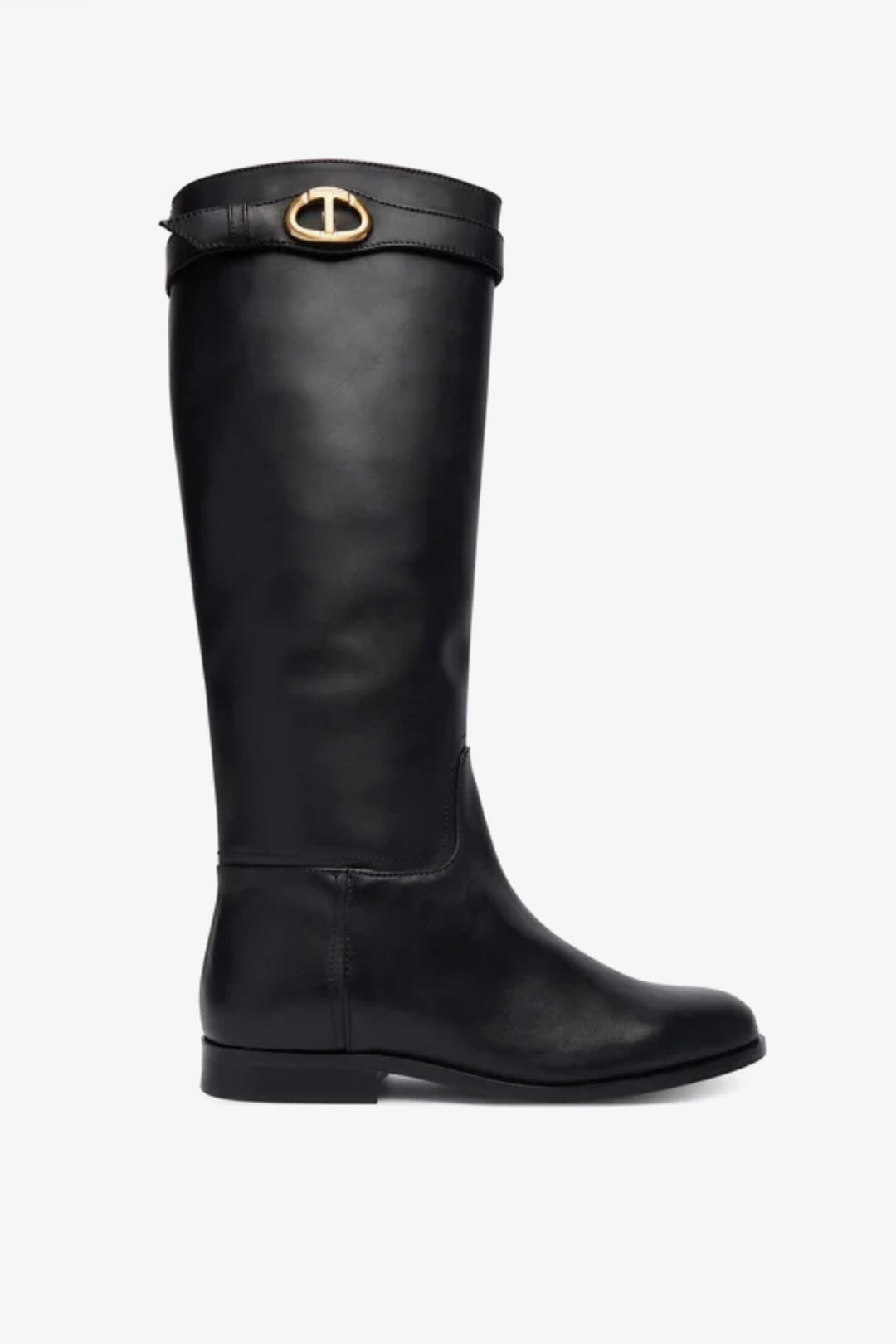 Twin-set Stivale Alto Flat In Pelle con Logo 252TCP19C NERO