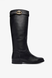 Twin-set Stivale Alto Flat In Pelle con Logo 252TCP19C NERO