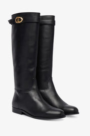 Twin-set Stivale Alto Flat In Pelle con Logo 252TCP19C NERO