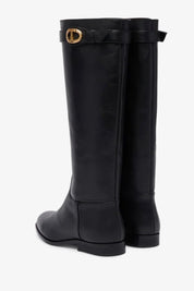 Twin-set Stivale Alto Flat In Pelle con Logo 252TCP19C NERO