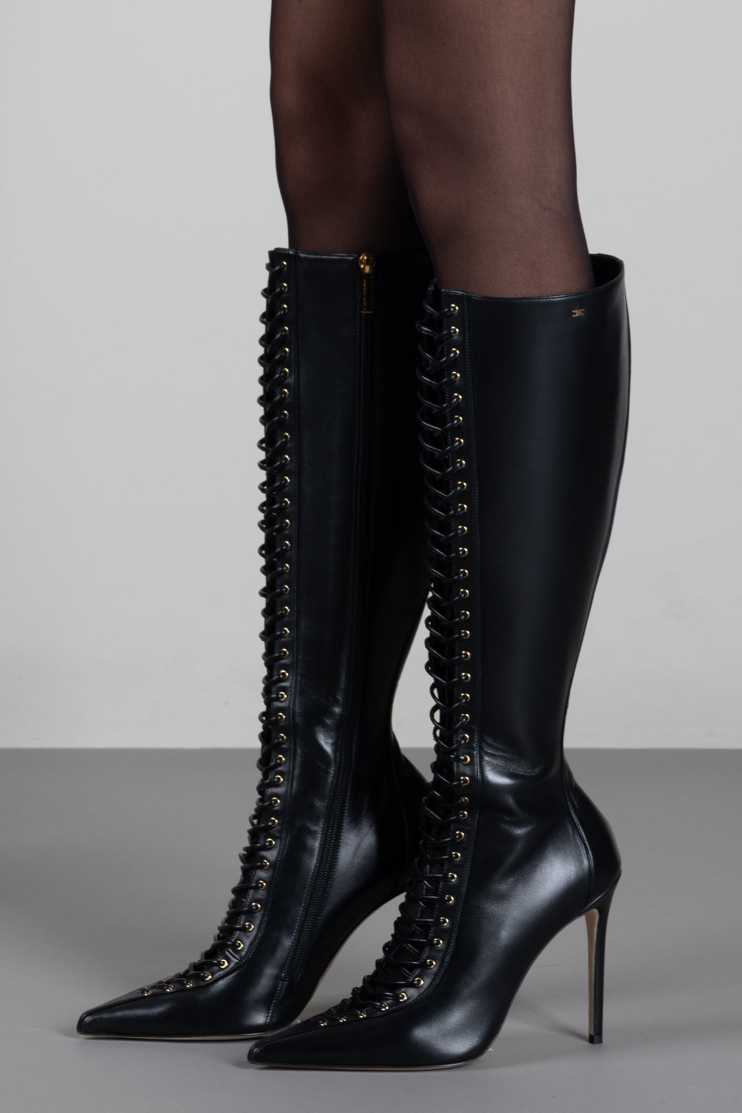 Elisabetta Franchi Stivale In Nappa con Lacci Criss-cross SA87B68E2 NERO