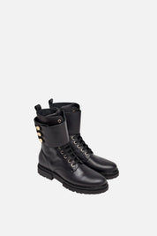 Elisabetta Franchi Bambina Stivaletti Anfibi con Bottoni Logo F4A5-E0707-1251999- NERO