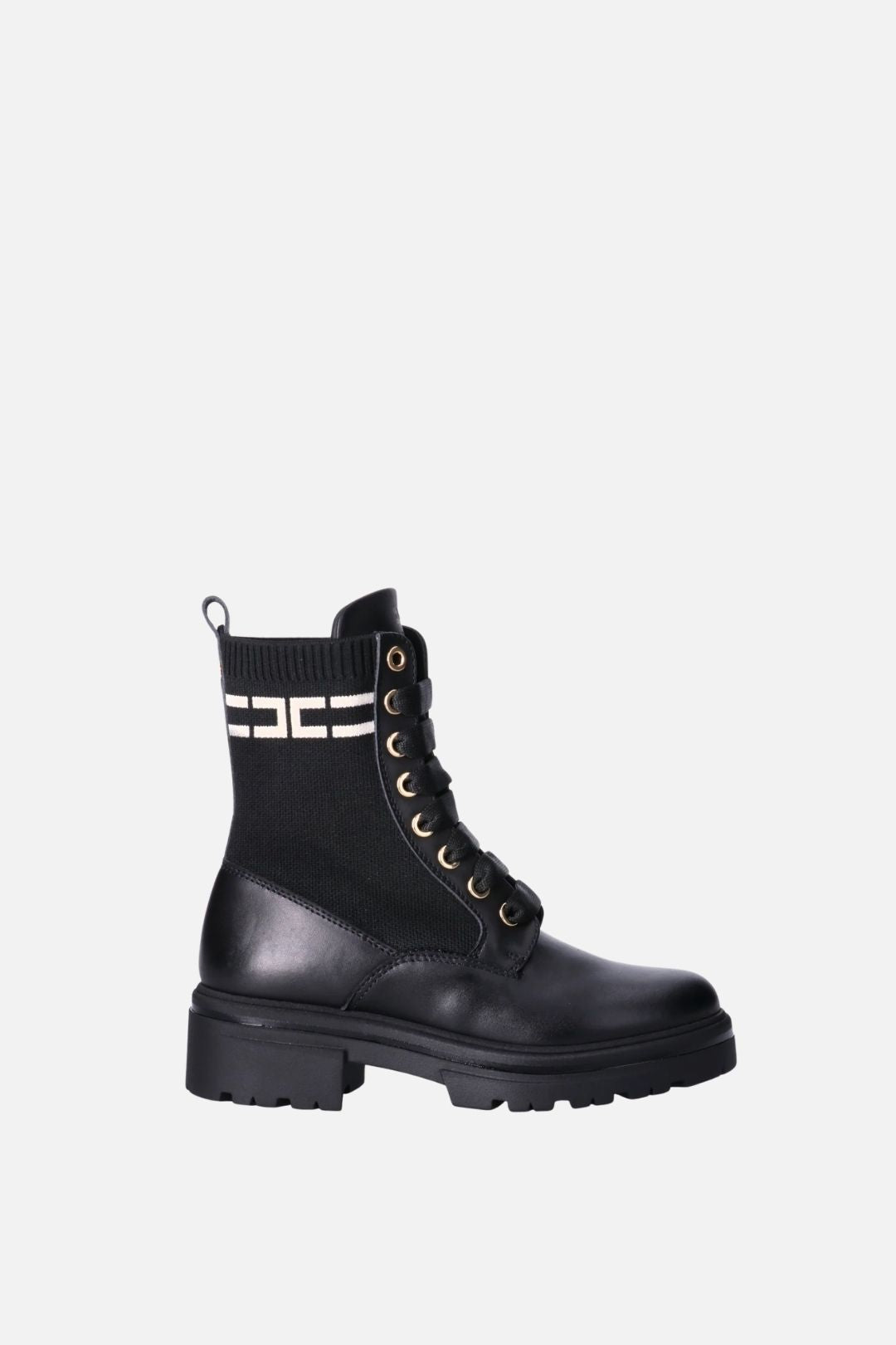 Elisabetta Franchi Bambina Stivaletti Anfibi con Logo a Contrasto F4A5-E0726-1316999- NERO