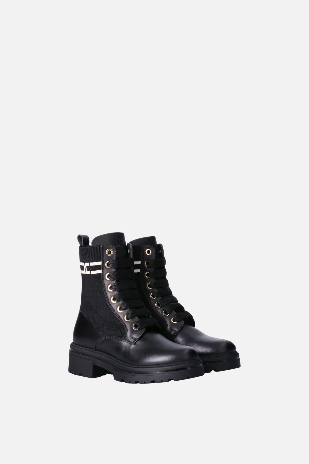 Elisabetta Franchi Bambina Stivaletti Anfibi con Logo a Contrasto F4A5-E0726-1316999- NERO