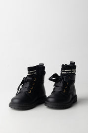 Elisabetta Franchi Bambina Stivaletti con Dettaglio Logo e Lacci In Raso F1A5-E0388-1316930- BLACK