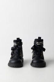 Elisabetta Franchi Bambina Stivaletti con Dettaglio Logo e Lacci In Raso F1A5-E0388-1316930- BLACK