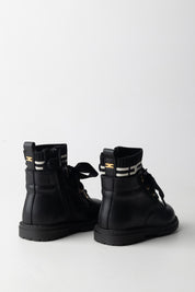 Elisabetta Franchi Bambina Stivaletti con Dettaglio Logo e Lacci In Raso F1A5-E0388-1316930- BLACK