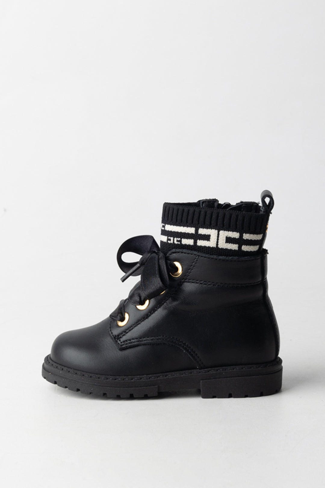 Elisabetta Franchi Bambina Stivaletti con Dettaglio Logo e Lacci In Raso F1A5-E0388-1316930- BLACK