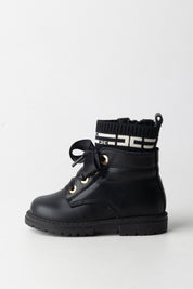 Elisabetta Franchi Bambina Stivaletti con Dettaglio Logo e Lacci In Raso F1A5-E0388-1316930- BLACK