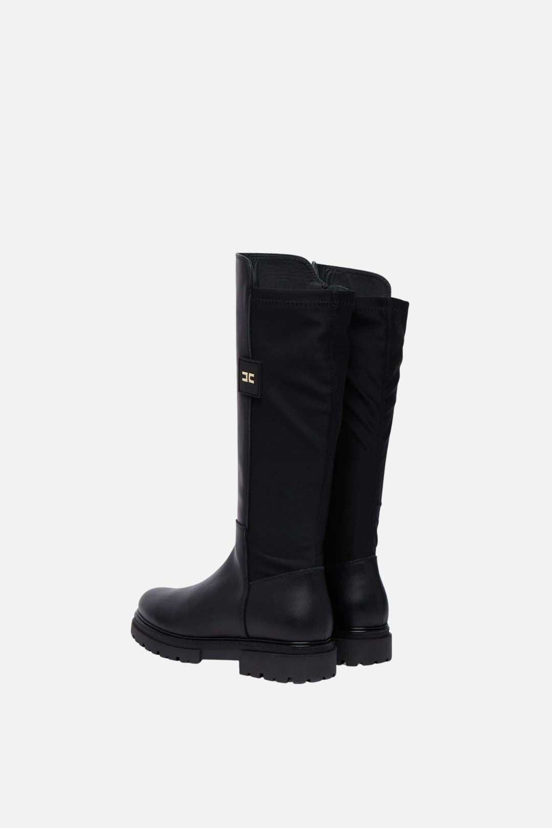 Elisabetta Franchi Bambina Stivali Al Ginocchio con Logo e Suola Carrarmato F4A6-E0709-1333999- NERO