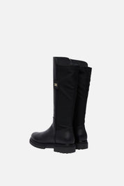 Elisabetta Franchi Bambina Stivali Al Ginocchio con Logo e Suola Carrarmato F4A6-E0709-1333999- NERO
