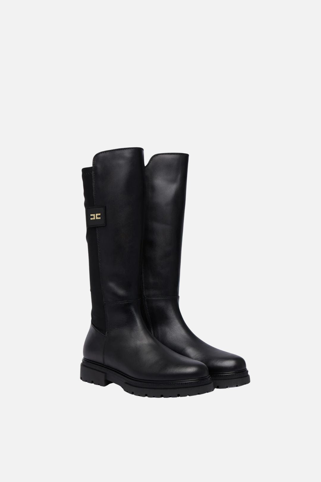 Elisabetta Franchi Bambina Stivali Al Ginocchio con Logo e Suola Carrarmato F4A6-E0709-1333999- NERO