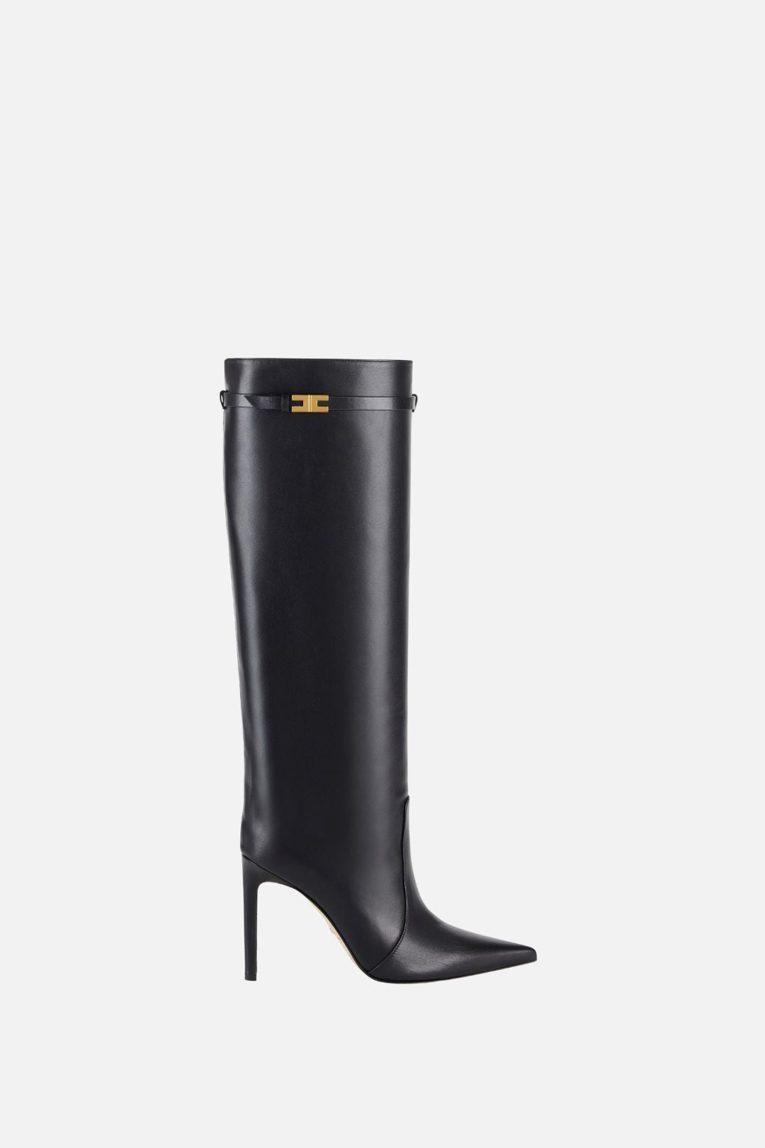 Elisabetta Franchi Stivali Al Ginocchio In Pelle con Placca Logo SA98L67E2 NERO