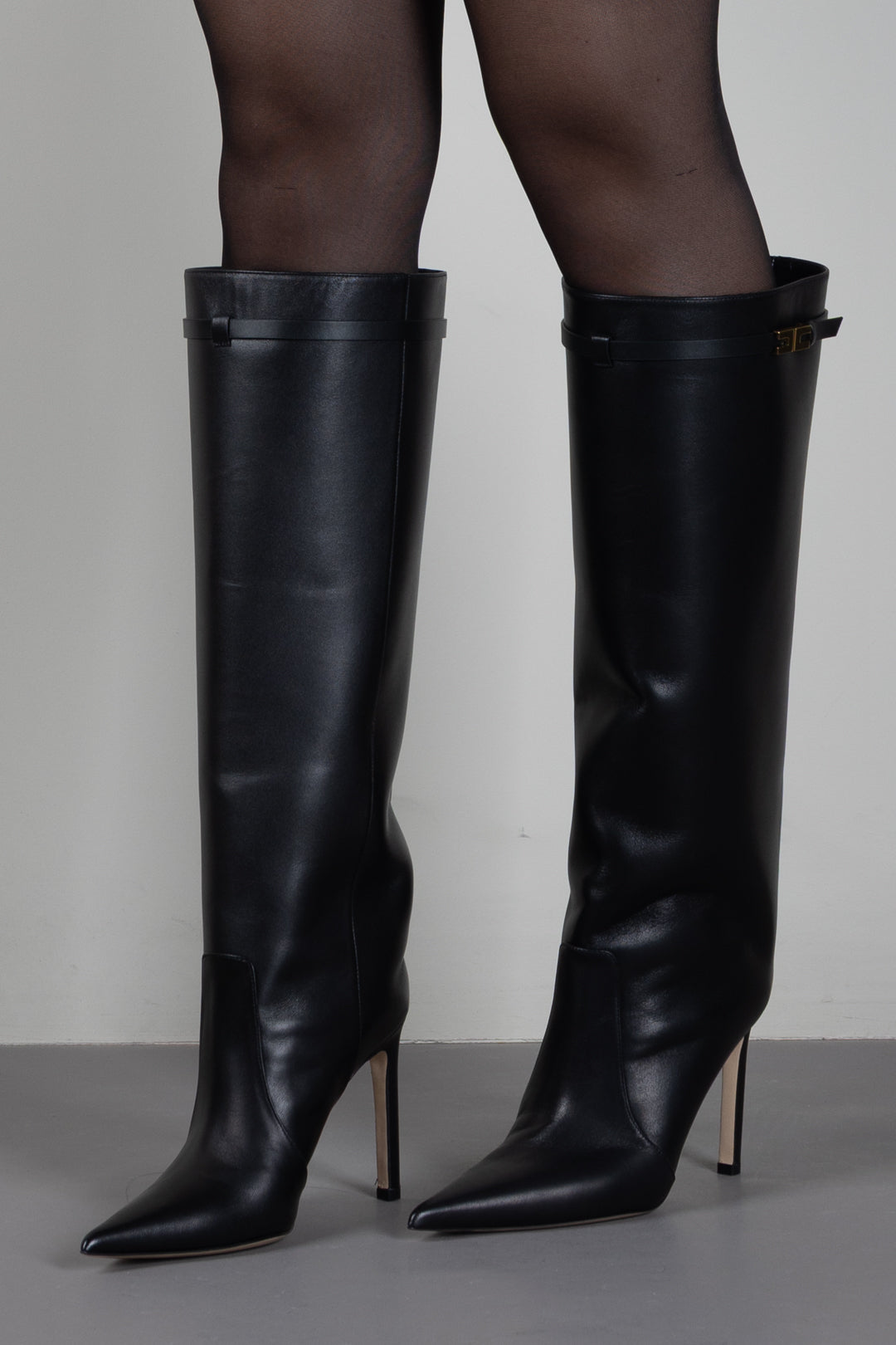 Elisabetta Franchi Stivali Al Ginocchio In Pelle con Placca Logo SA98L67E2 NERO