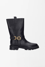 Twin-set Stivali Biker In Pelle con Fibbia Logo Twinset 252TCP192 NERO