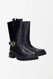 Twin-set Stivali Biker In Pelle con Fibbia Logo Twinset 252TCP192 NERO