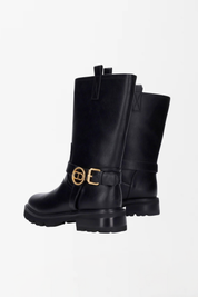 Twin-set Stivali Biker In Pelle con Fibbia Logo Twinset 252TCP192 NERO