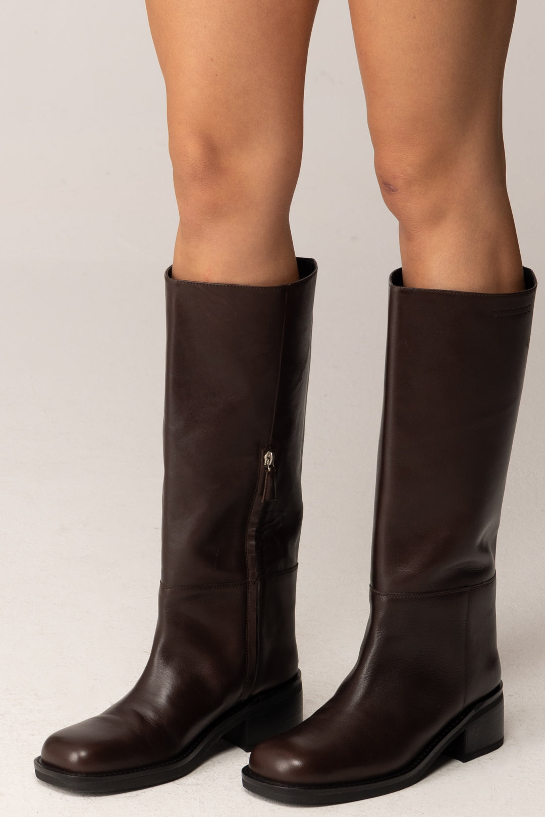 Patrizia Pepe Stivali Biker In Pelle con Punta Squadrata 2Y0042 L048 DEEP CHOCOLATE