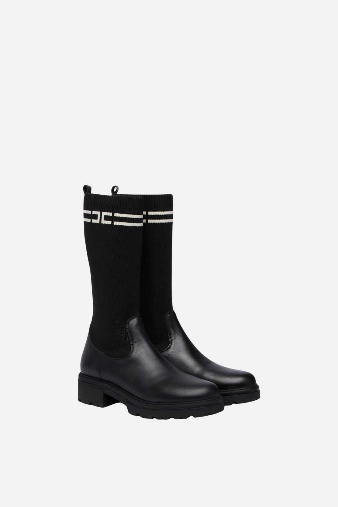 Elisabetta Franchi Bambina Stivali Slip On con Gambale In Maglia e Logo F4A6-E0731-1316999- NERO