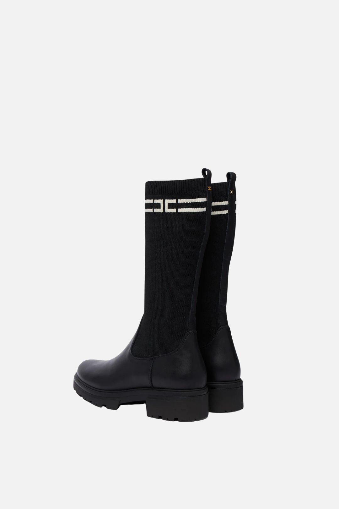 Elisabetta Franchi Bambina Stivali Slip On con Gambale In Maglia e Logo F4A6-E0731-1316999- NERO