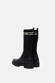 Elisabetta Franchi Bambina Stivali Slip On con Gambale In Maglia e Logo F4A6-E0731-1316999- NERO
