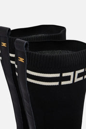 Elisabetta Franchi Bambina Stivali Slip On con Gambale In Maglia e Logo F4A6-E0731-1316999- NERO