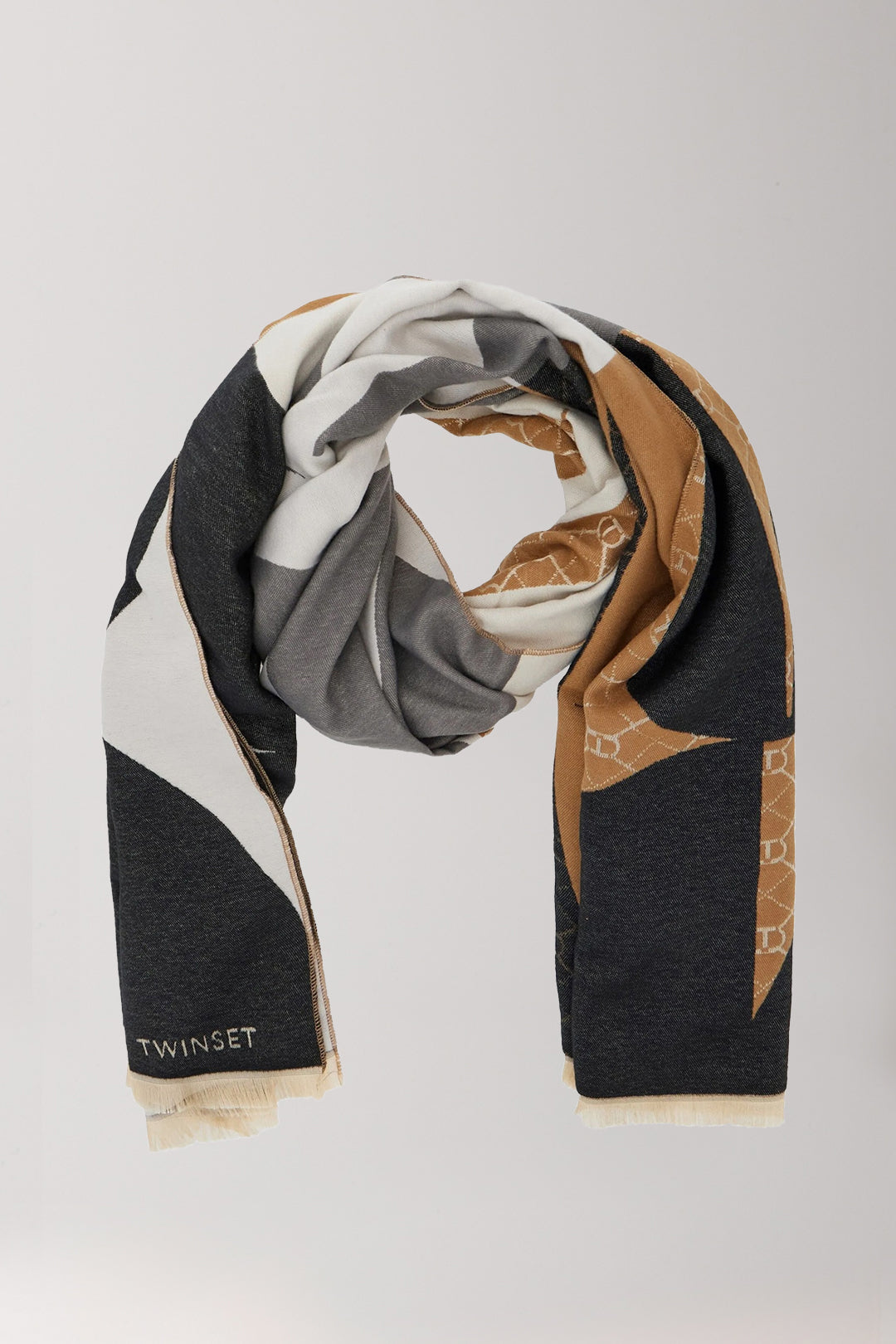 Twin-set Stola In Panno Jacquard con Motivi Geometrici 252TA4270 JACQ.OVAL T MIX LAND