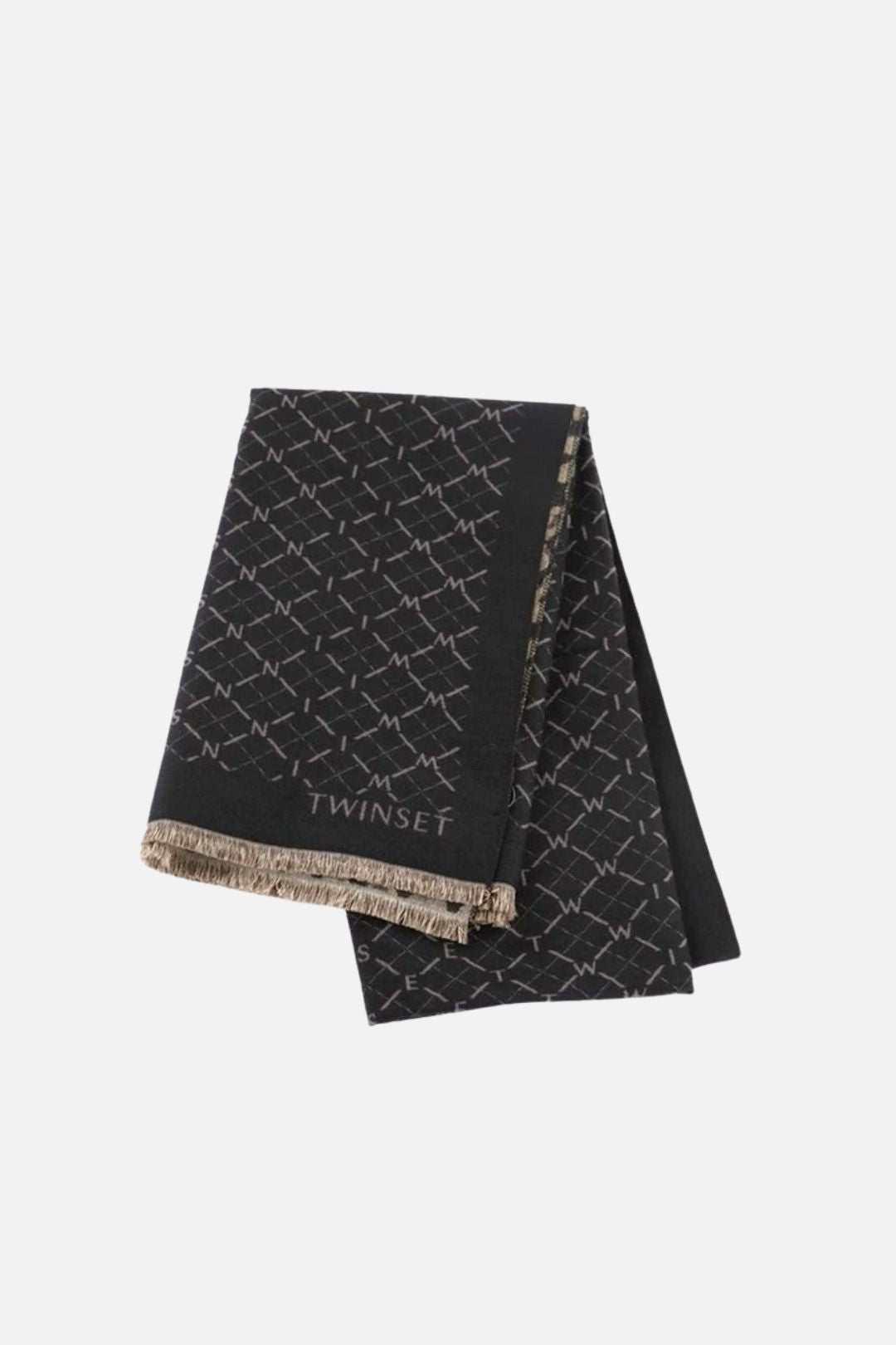 Twin-set Stola Jacquard Double-face con Frange 262TA4300 JACQ.MIX NERO/GRIGIO