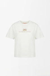 Elisabetta Franchi Bambina T-shirt a Doppio Strato con Logo Frontale EFTS2550JE006.0115