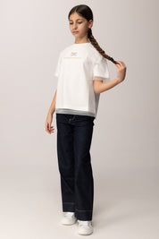 Elisabetta Franchi Bambina T-shirt a Doppio Strato con Logo Frontale EFTS2550JE006.0115