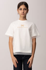 Elisabetta Franchi Bambina T-shirt a Doppio Strato con Logo Frontale EFTS2550JE006.0115