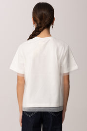 Elisabetta Franchi Bambina T-shirt a Doppio Strato con Logo Frontale EFTS2550JE006.0115