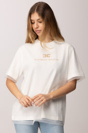 Elisabetta Franchi Bambina T-shirt a Doppio Strato con Logo Frontale EFTS2550JE006.0115