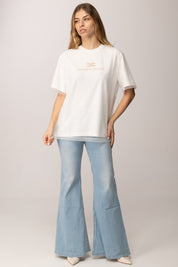Elisabetta Franchi Bambina T-shirt a Doppio Strato con Logo Frontale EFTS2550JE006.0115