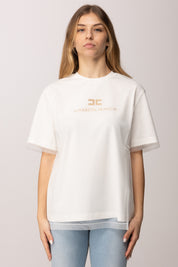 Elisabetta Franchi Bambina T-shirt a Doppio Strato con Logo Frontale EFTS2550JE006.0115