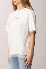 Elisabetta Franchi Bambina T-shirt a Doppio Strato con Logo Frontale EFTS2550JE006.0115
