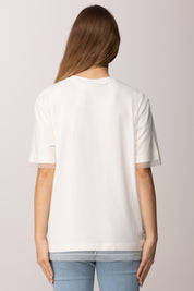 Elisabetta Franchi Bambina T-shirt a Doppio Strato con Logo Frontale EFTS2550JE006.0115